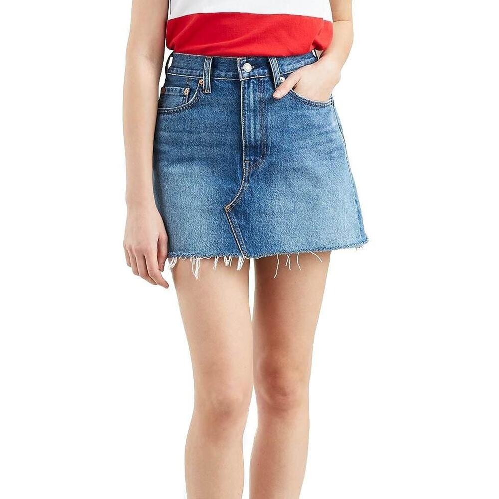 Levi's Deconstructed Button Fly Denim Cut Off Jean Skirt Blue Women's 32 H11823 - Picture 3 of 16